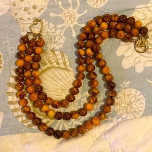 KJL Kenneth Jay Lane Vintage Elegant "14" Faux Tigers Eye" 3 strand Necklace
